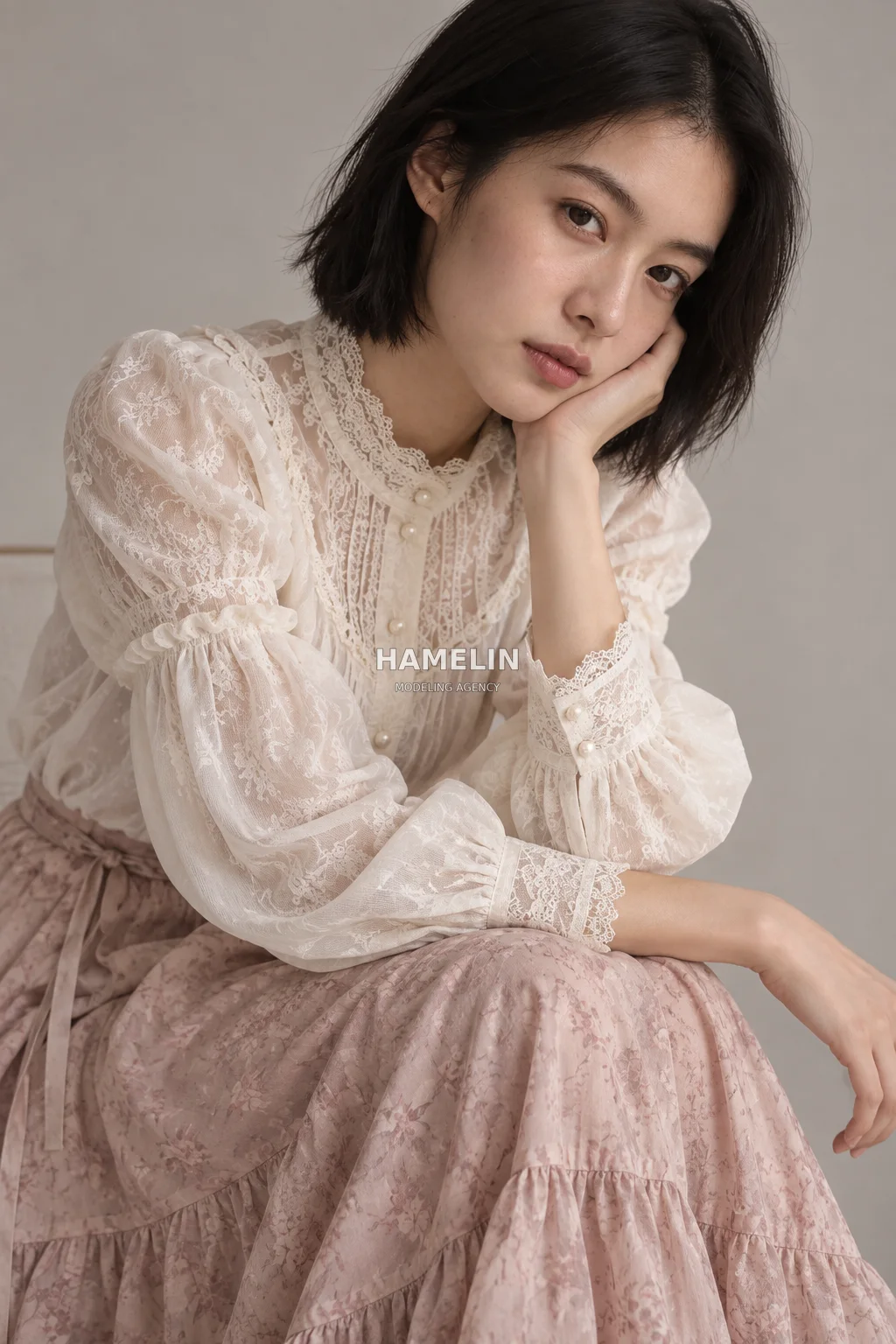 Soft Blouse & Romantic Pastel Lace Editorial