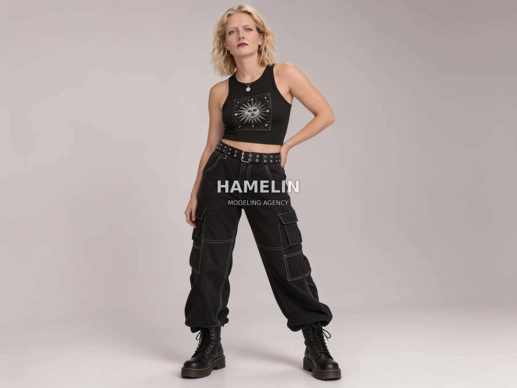Mystic Sun Crop Top & Contrast Stitch Cargo Campaign 3