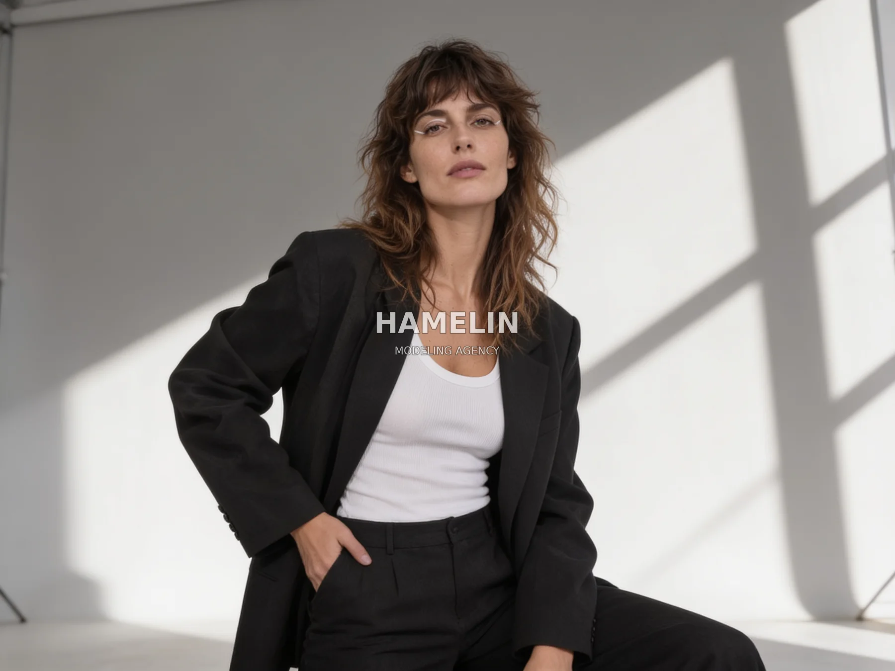 Black Tailoring & Geometric Shadow Studio Editorial 3